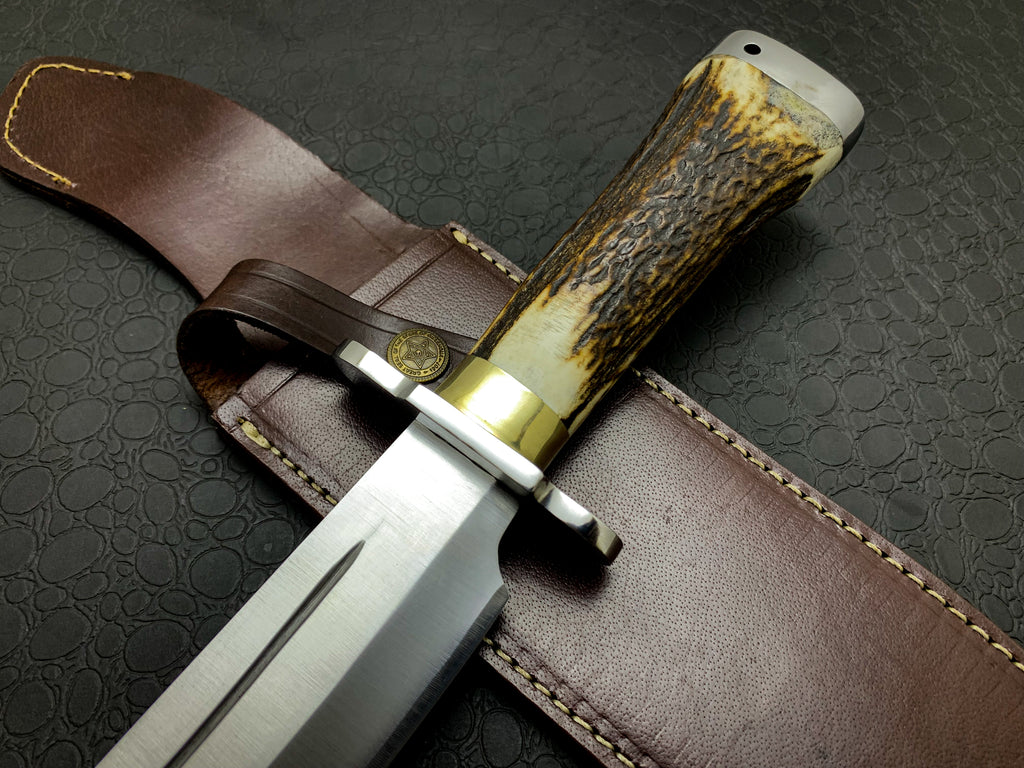 Custom Handmade Ancient Bowie Knife With Stag Horn Handle
