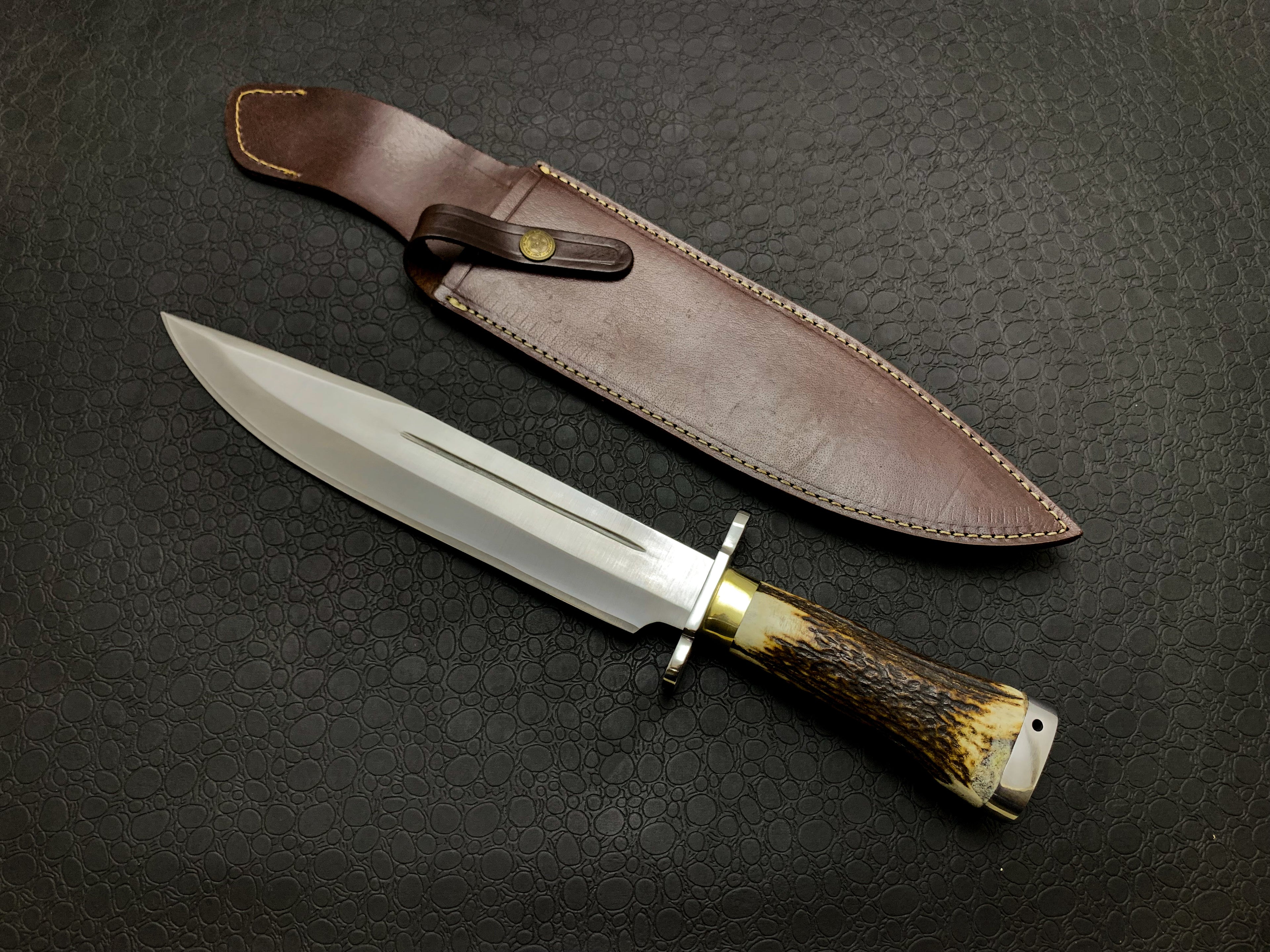 Custom Handmade Ancient Bowie Knife With Stag Horn Handle