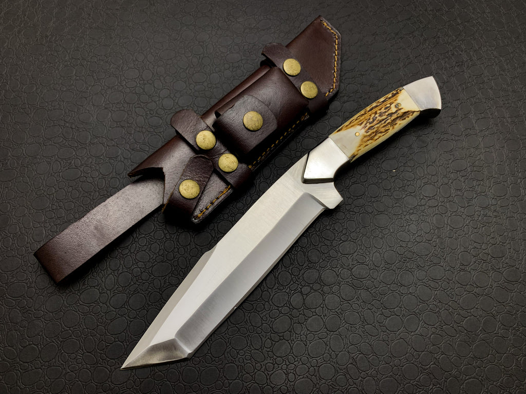 Handmade d2steel Hunting Knife with Antler Handle