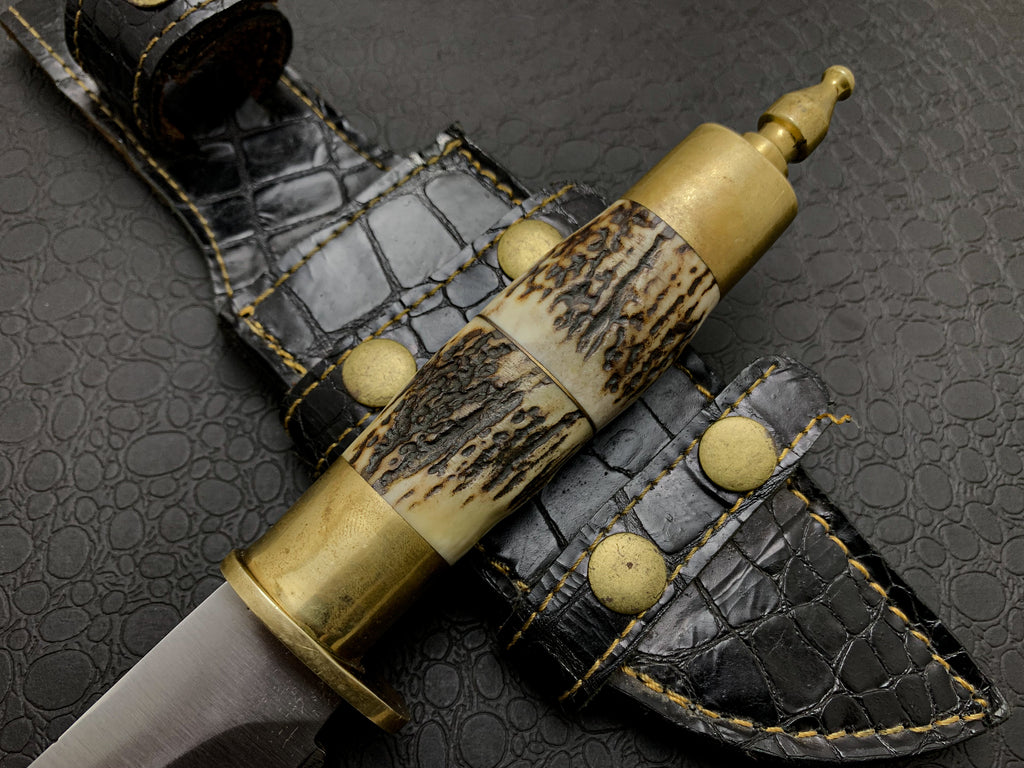 Handmade Ancient Bowie Knife with Leather Sheath