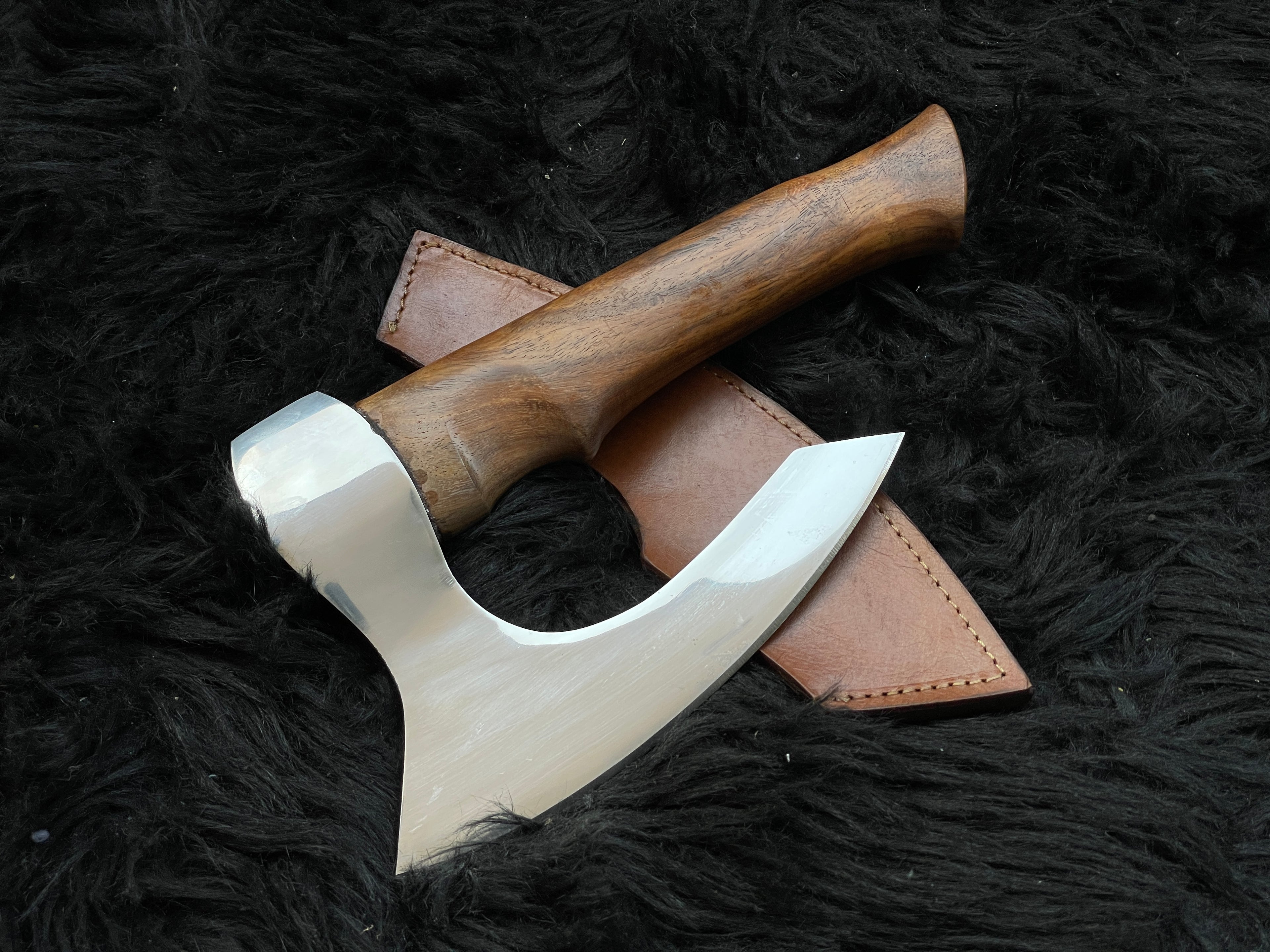 Handmade Custom Chef Axe and Pizza Cutter with Leather Sheath