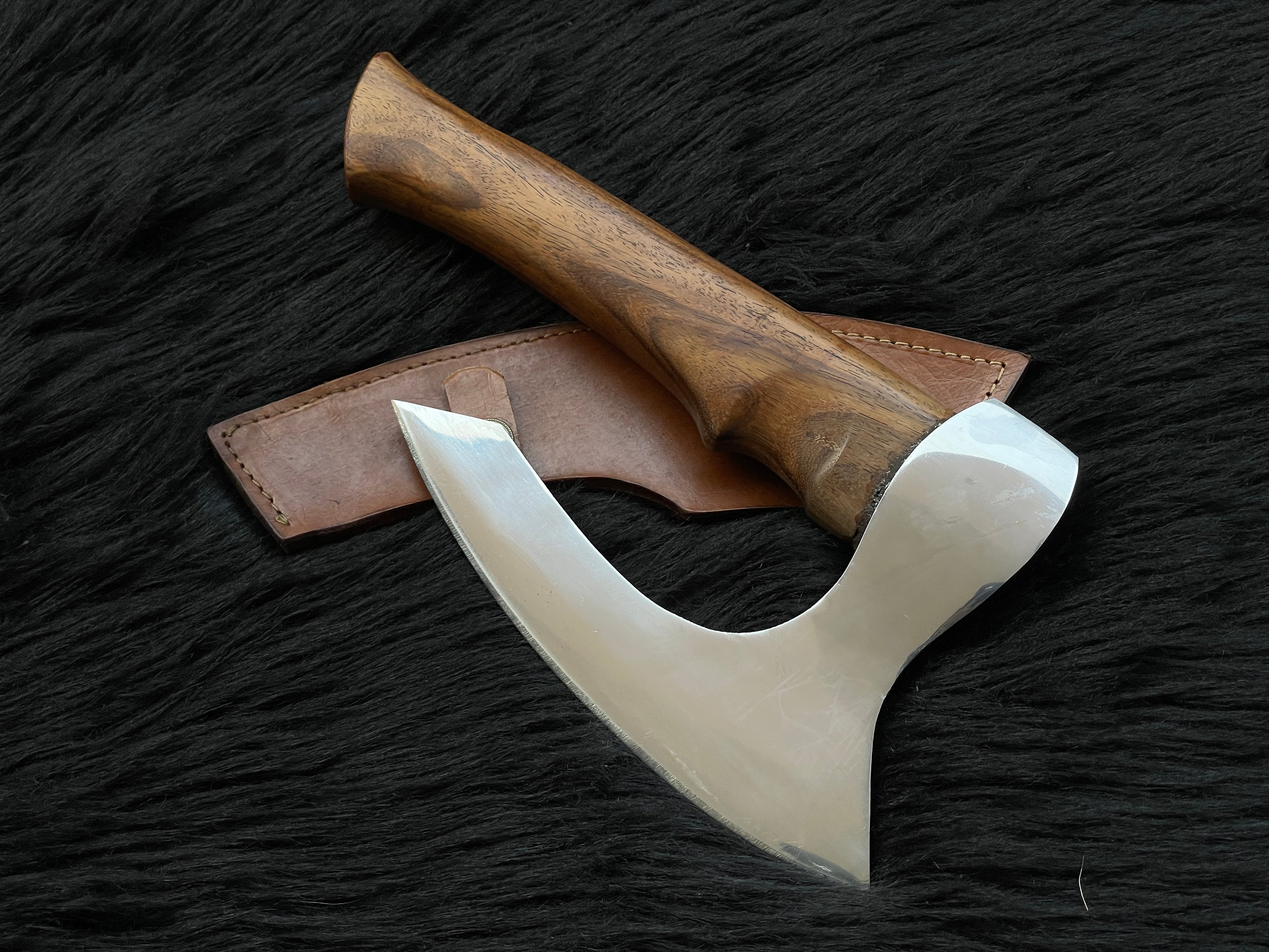 Handmade Custom Chef Axe and Pizza Cutter with Leather Sheath