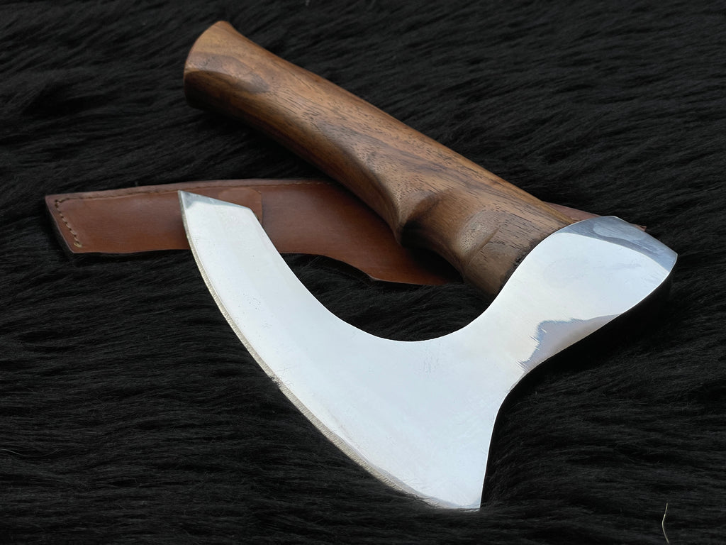 Handmade Custom Chef Axe and Pizza Cutter with Leather Sheath