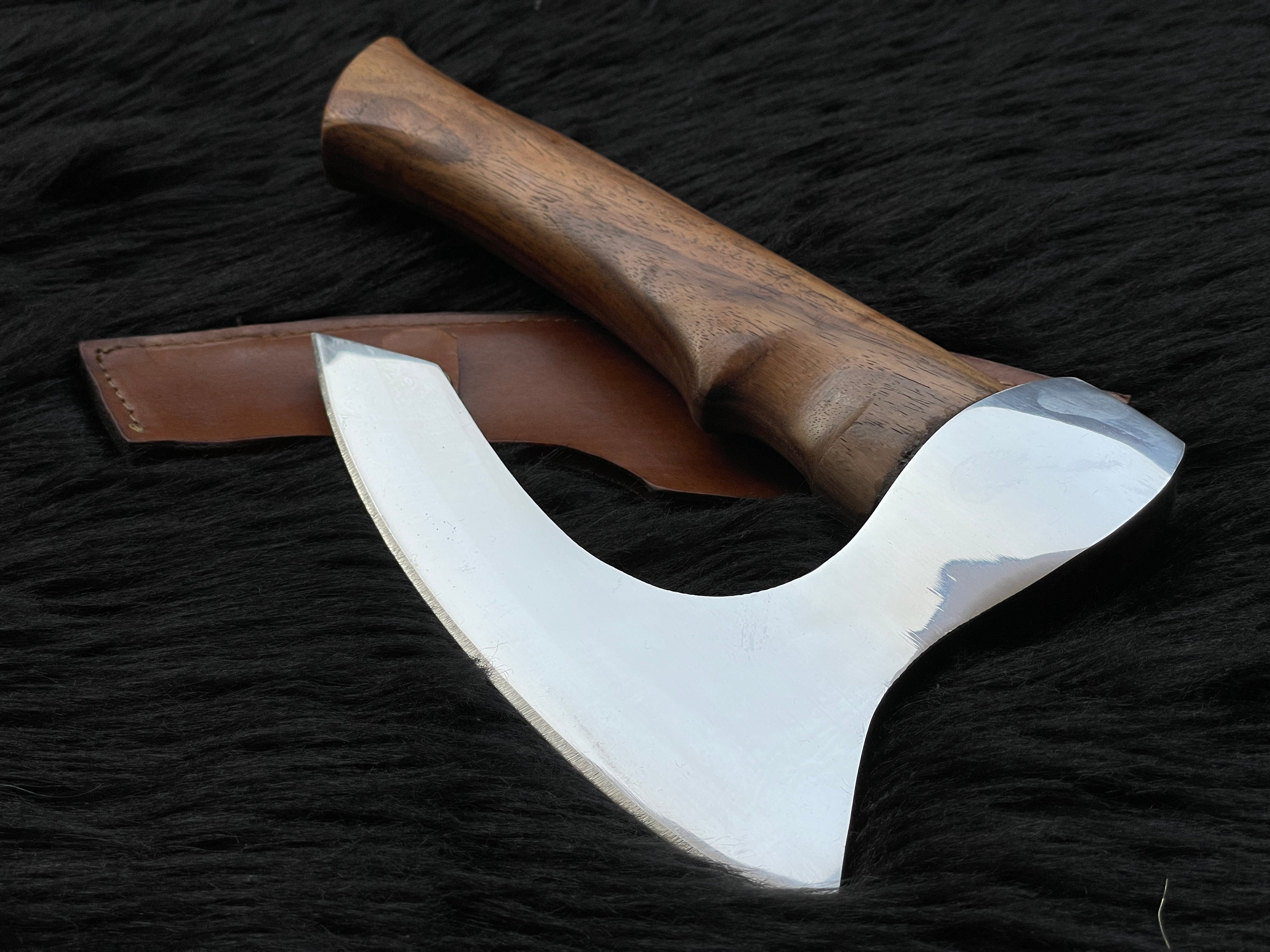 Handmade Custom Chef Axe and Pizza Cutter with Leather Sheath