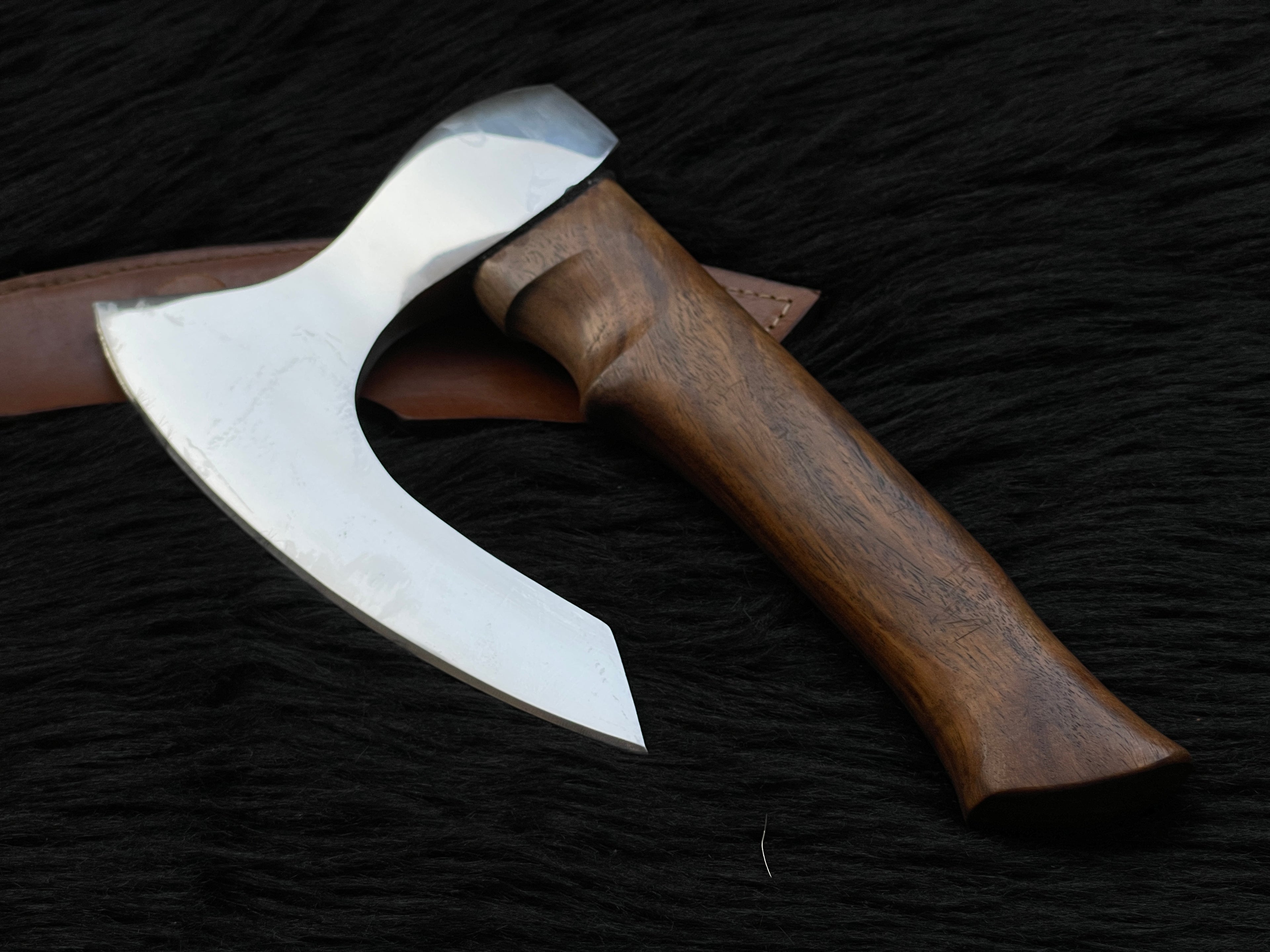 Handmade Custom Chef Axe and Pizza Cutter with Leather Sheath