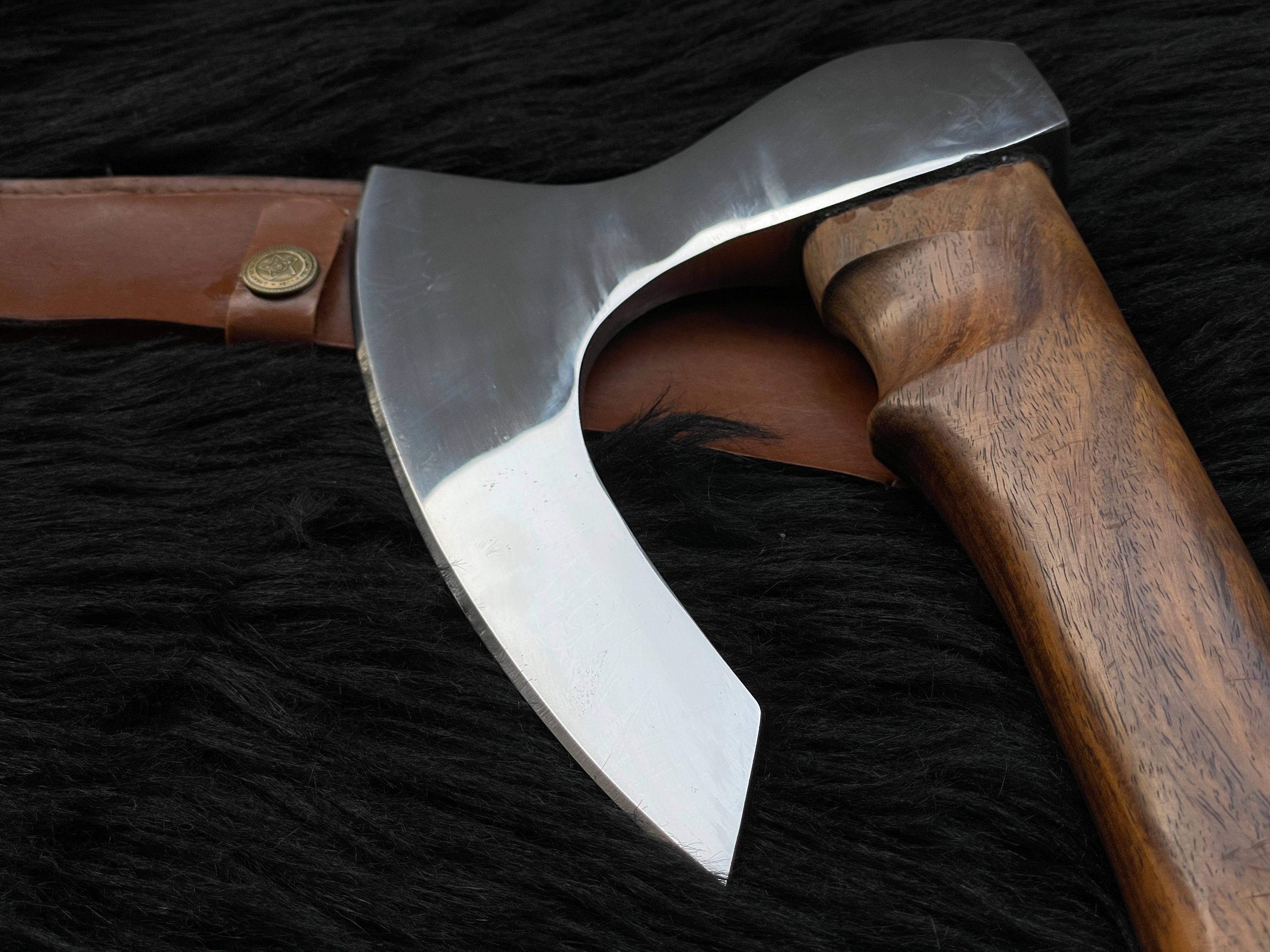 Handmade Custom Chef Axe and Pizza Cutter with Leather Sheath