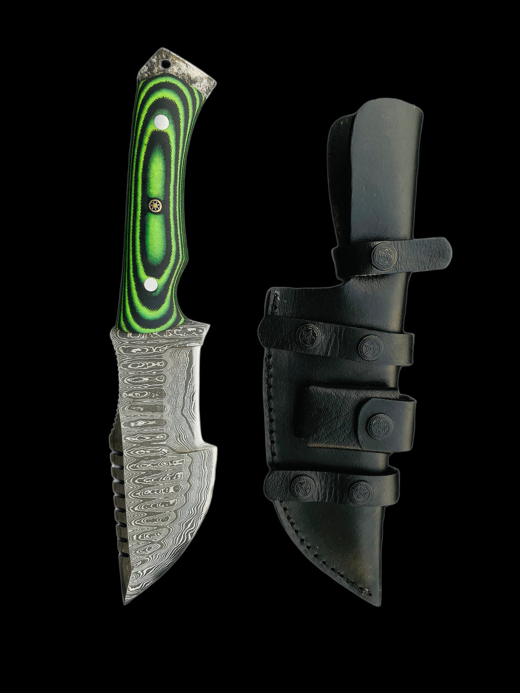 Handmade Damascus Green Tracker with Leather Sheath | Camping Tracker | Gift For him | Hunting Gear | Tom Brown knife | Full Tang | Antique Knife
