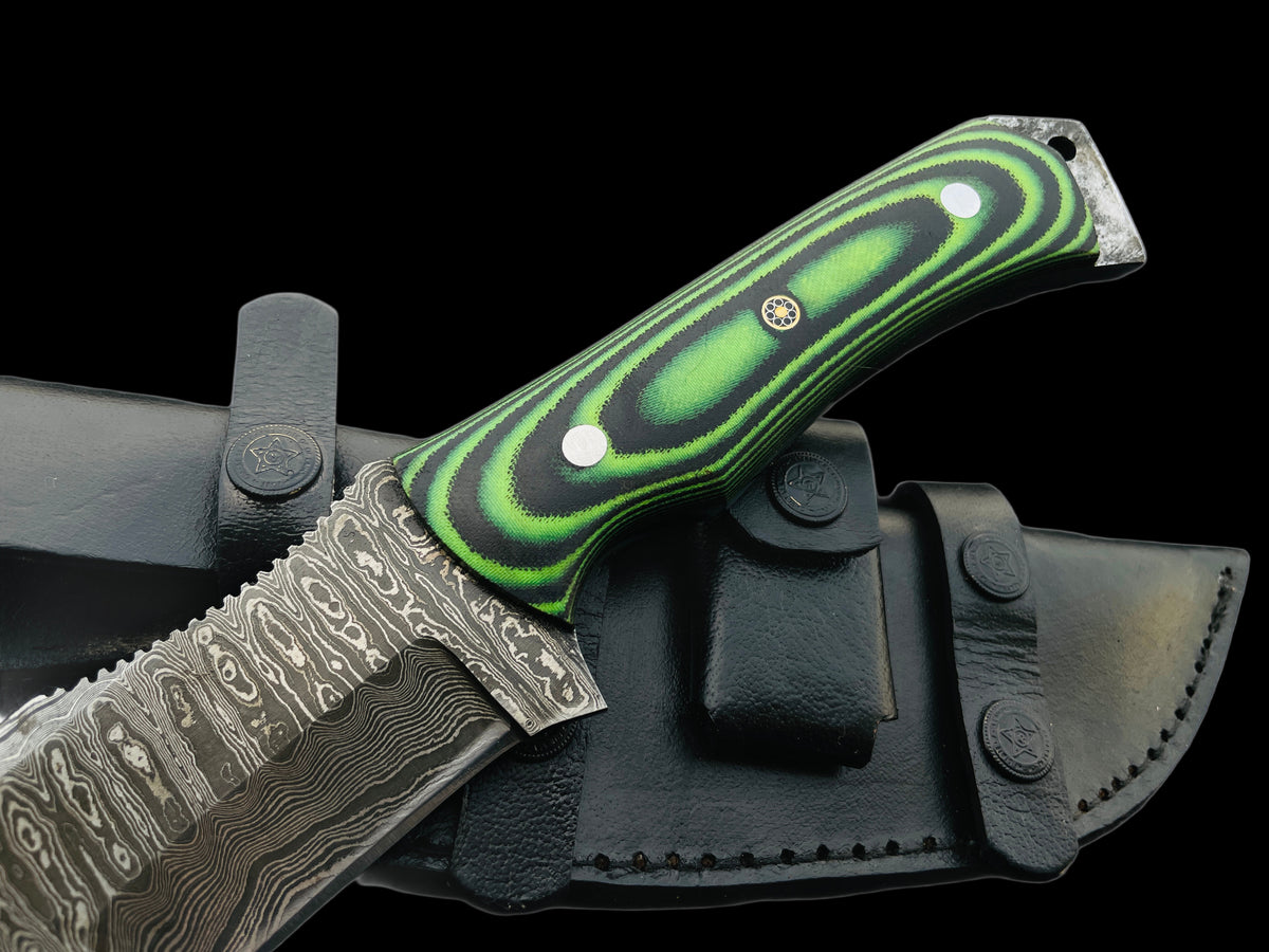 Handmade Damascus Green Tracker with Leather Sheath | Camping Tracker | Gift For him | Hunting Gear | Tom Brown knife | Full Tang | Antique Knife