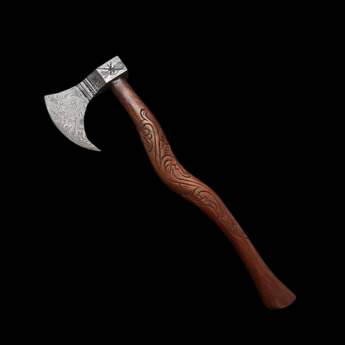 Handmade Custom Damascus Viking Axe with Leather Sheath