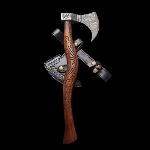 Handmade Custom Damascus Viking Axe with Leather Sheath