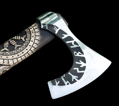 Handmade Viking Othala Carved Axe with Runic head