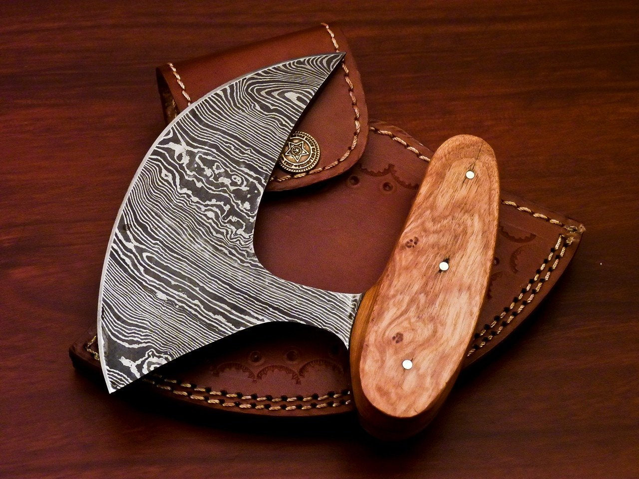 Handmade Damascus Steel Chef Kitchen Ulu Knife
