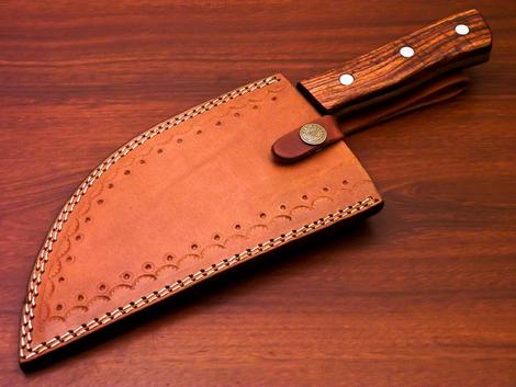Custom Handmade Damascus Steel Chef Cleaver with Leather Sheath
