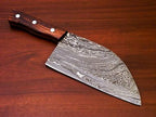 Custom Handmade Damascus Steel Chef Cleaver with Leather Sheath