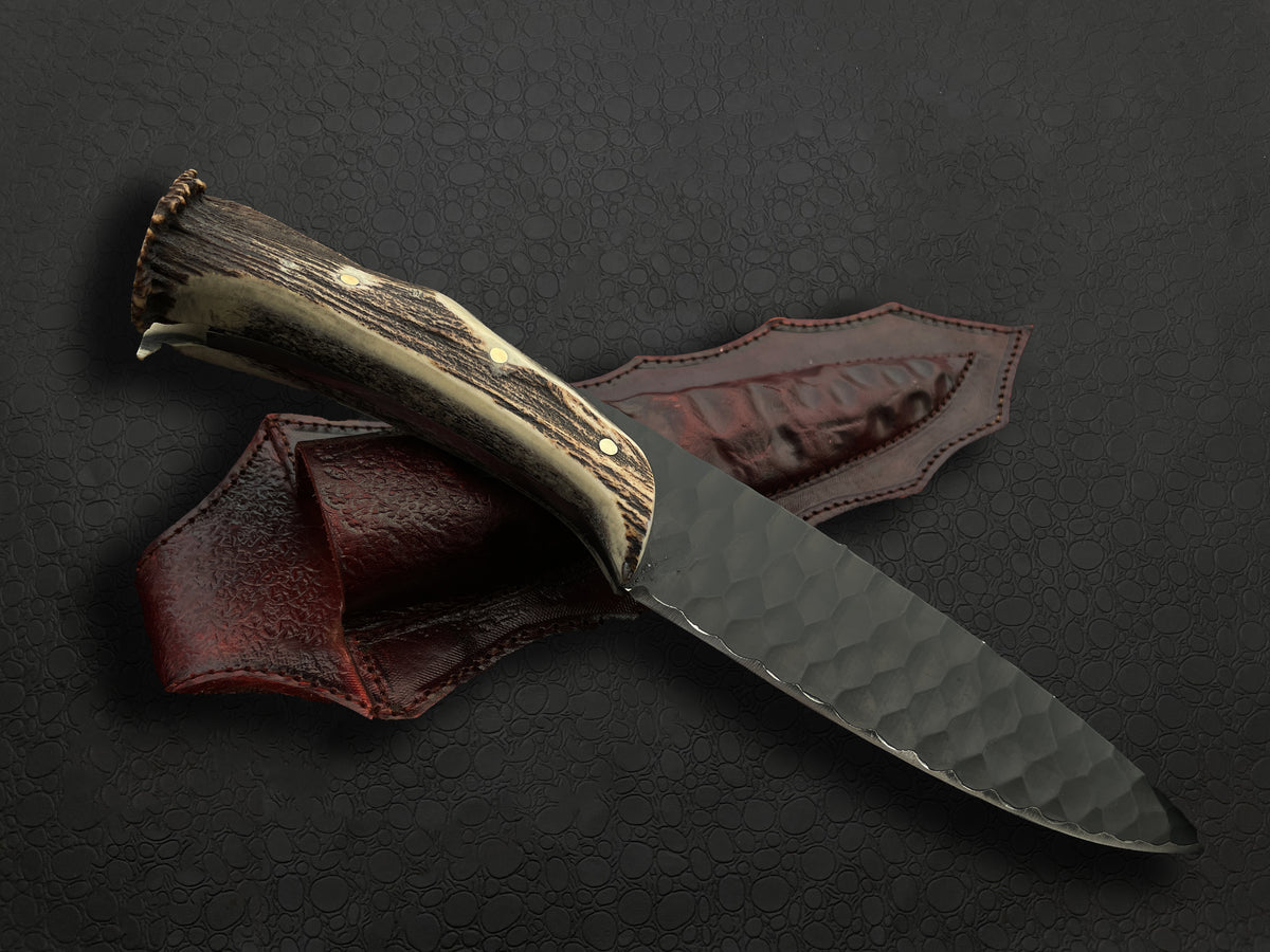 Snife Poder Antique Handmade Black Powder Coated Hunting Knife with Antler Handle ...