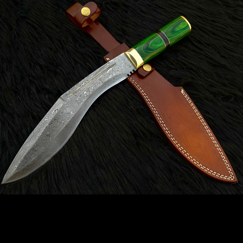 Handmade Damascus Antique Kukri Knife with Leather Sheath