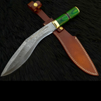 Handmade Damascus Antique Kukri Knife with Leather Sheath