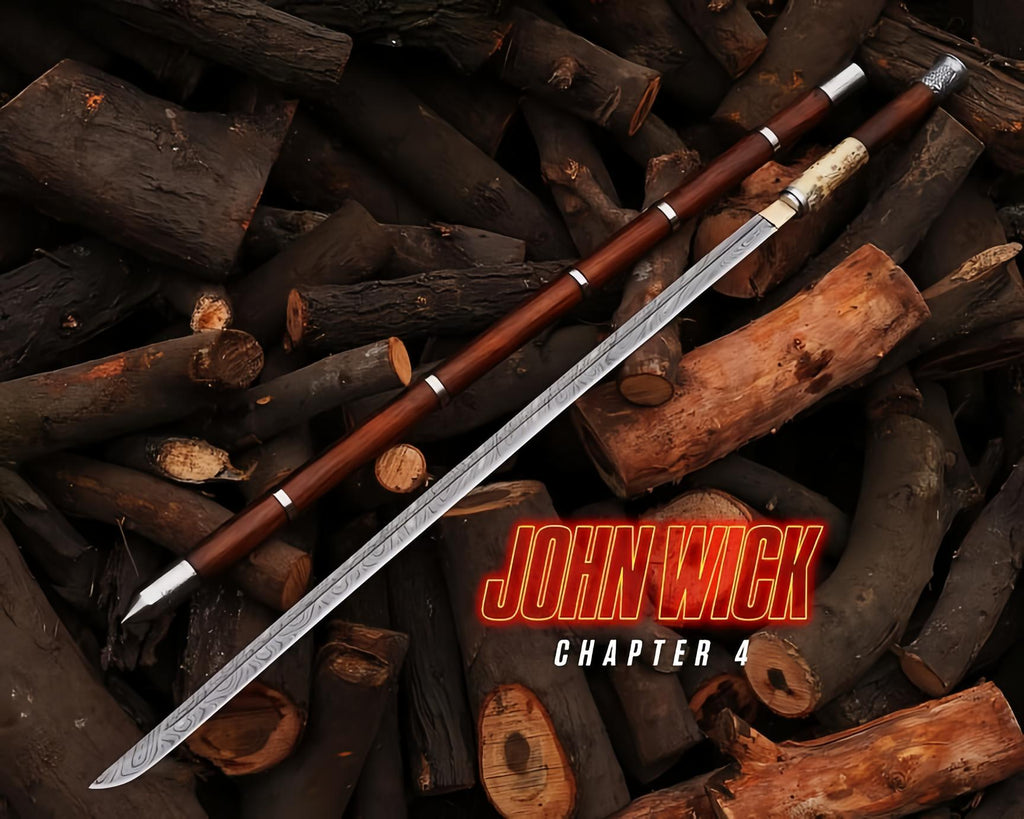 Handmade John Wick Chapter 4 Caine's Replica Sword with Premium Wooden Sheath