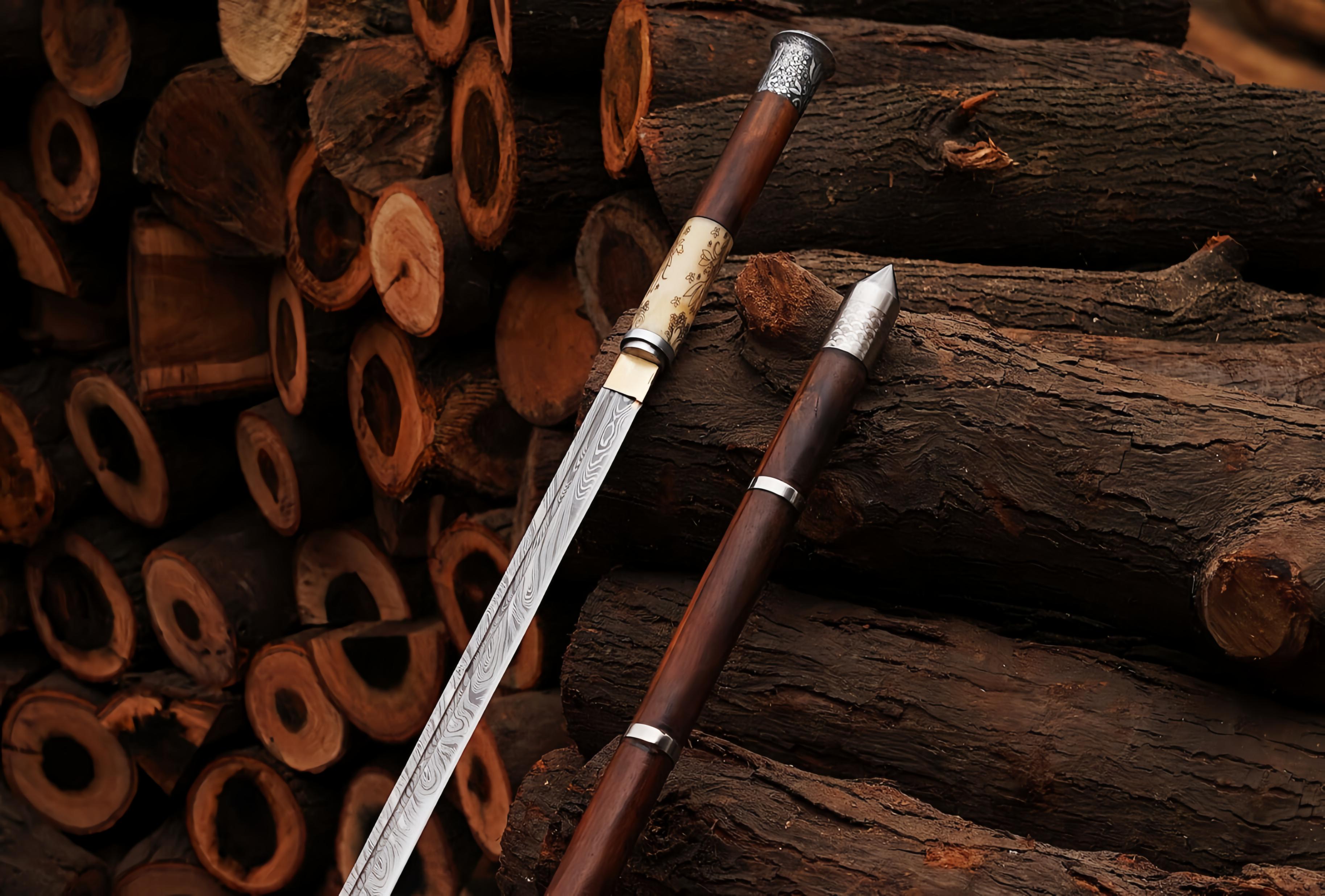 Handmade John Wick Chapter 4 Caine's Replica Sword with Premium Wooden Sheath